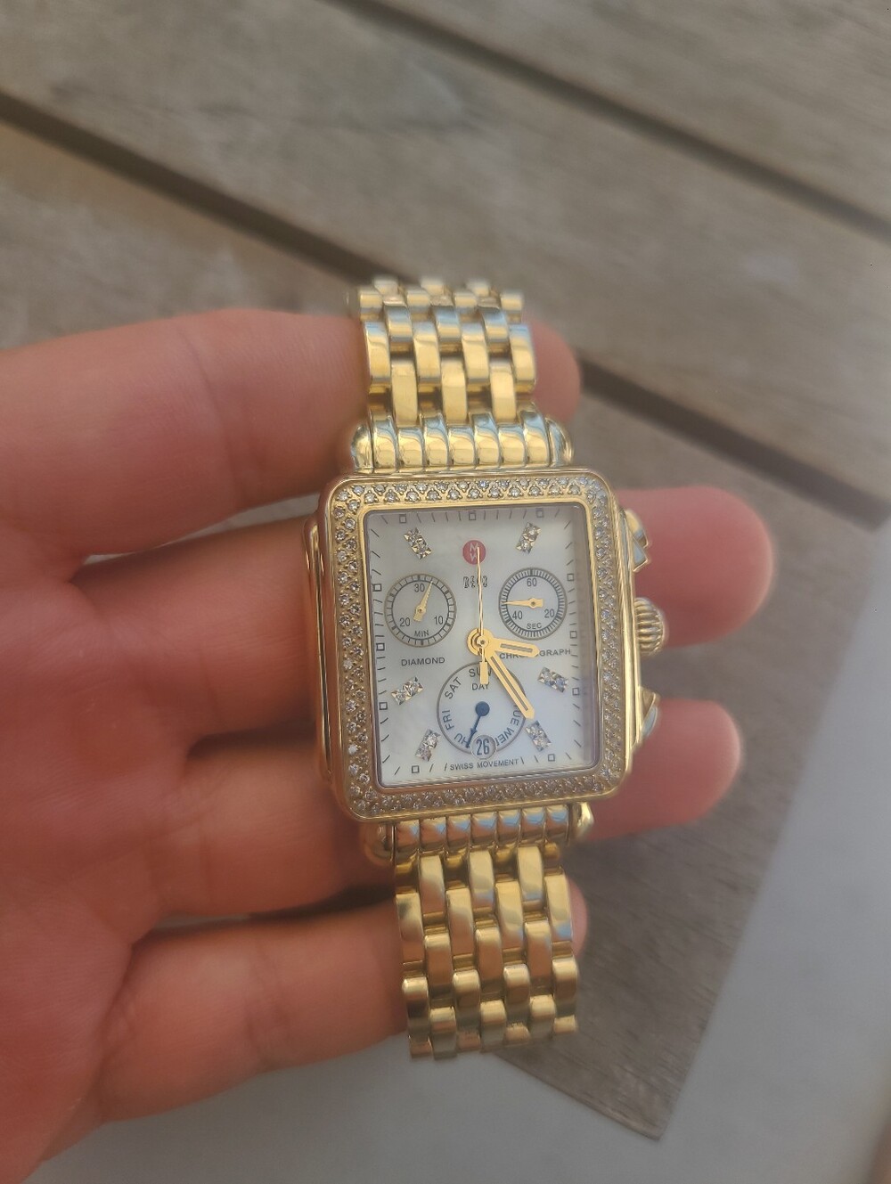 Michele Deco 18k Yellow Gold Diamond Ladies Watch MW06P01B0046